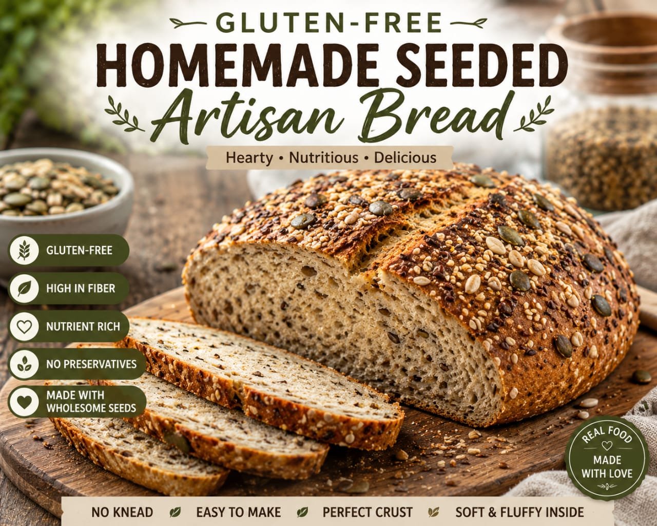 Gluten-Free Homemade Seeded Artisan Bread