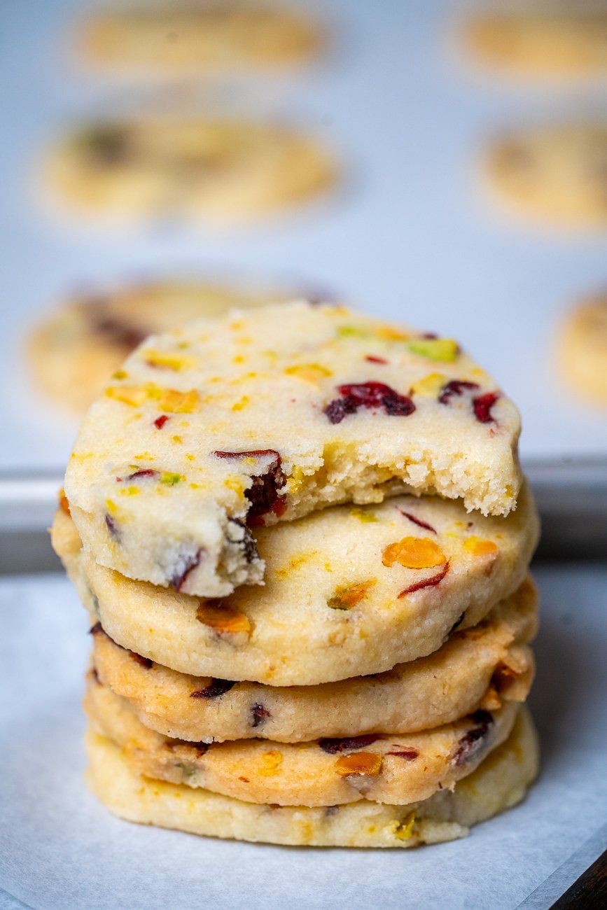 Cranberry Pistachio Shortbread Cookies